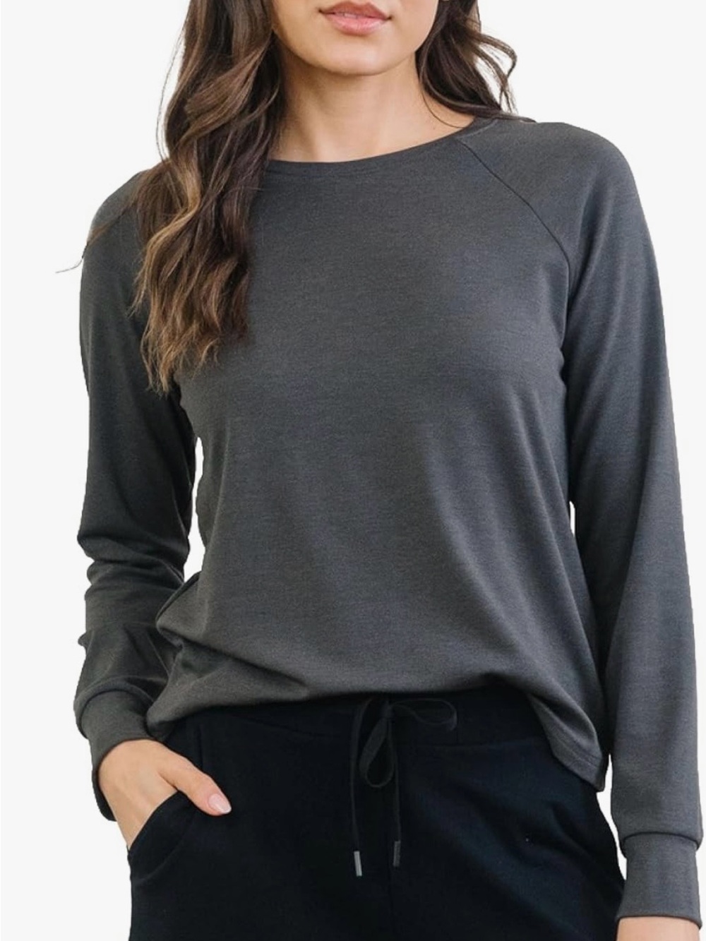 Cozy Earth ultra soft bamboo Lightweight Crewneck Long-Sleeve Top light grey
